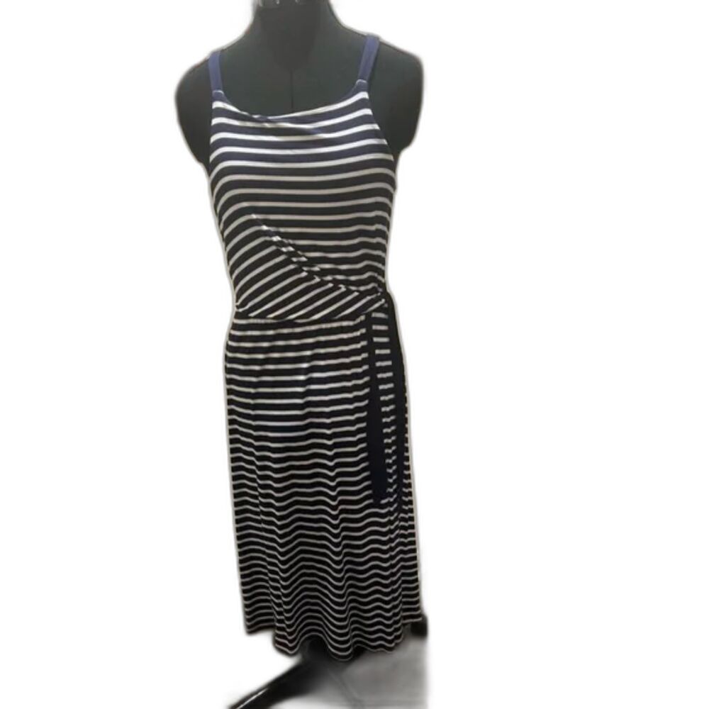 Maison Jules Striped Navy & White Faux Wrap Dress – Size S